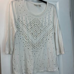 Chicos zenergy size 1 white three quarter sleeve with gold studs